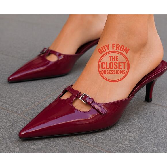 Zara Shoes - ZARA Burgundy Patent Pointed Toe Slip-On Heeled Mules NWT – Size 6.5 & 8